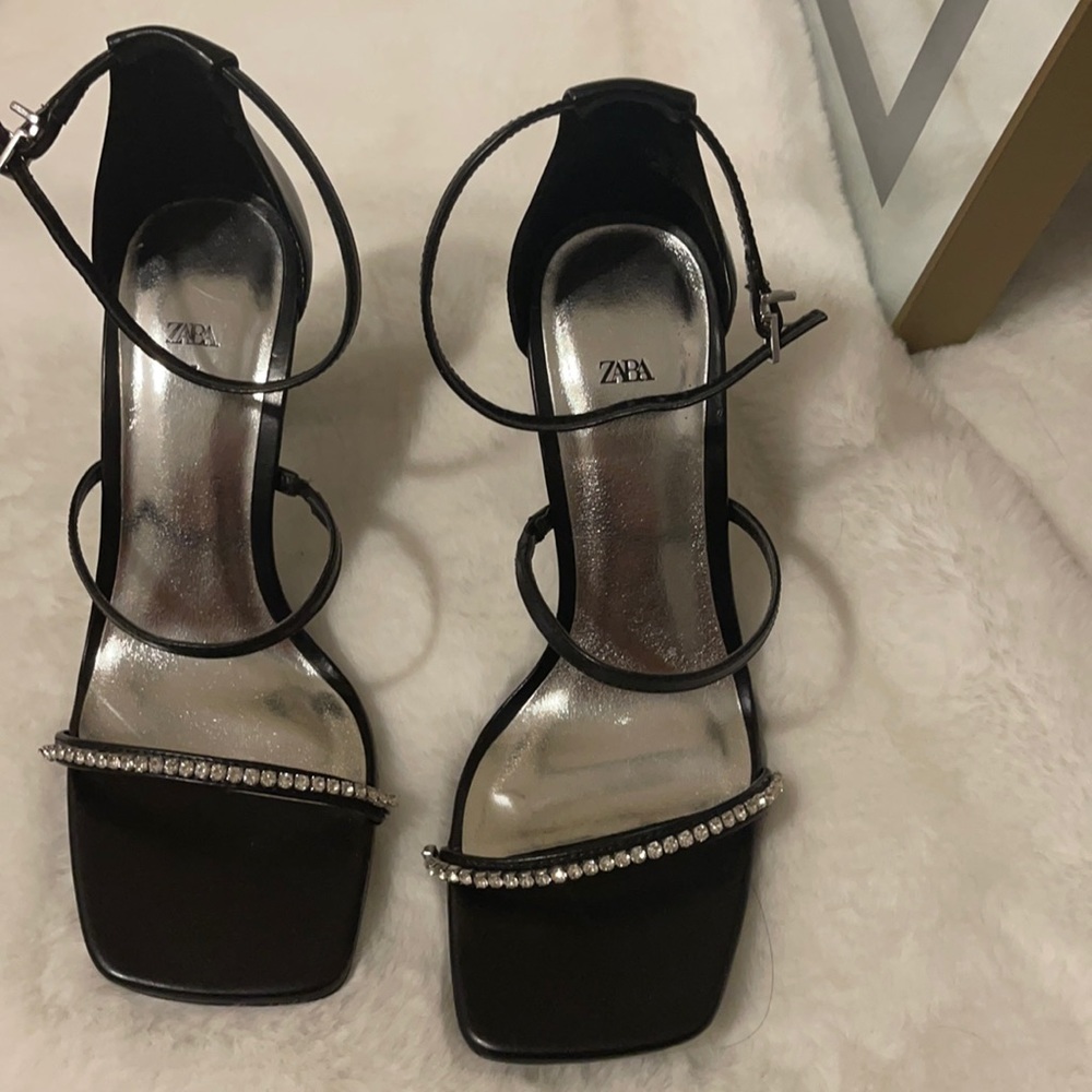 Zara Black Heels with Silver Accents